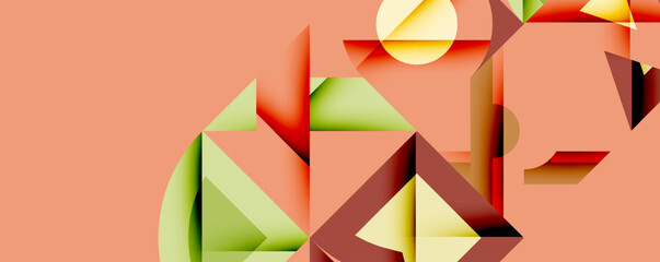Leinwandbilder - Abstract geometric composition. Shapes overlap, creating dynamic visual interest. Warm color palette dominates design.
