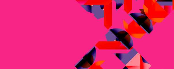 Poster - Abstract geometric shapes, vibrant pink background, red purple elements create dynamic composition. Modern design, bold colors.