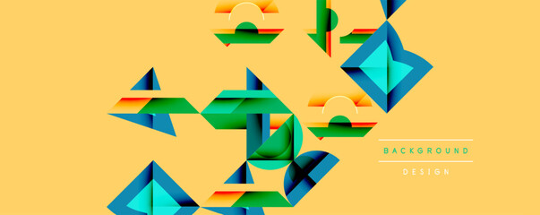 Leinwandbilder - Abstract geometric shapes overlap, creating dynamic visual texture. Warm yellow background complements cool color accents. Modern design element.