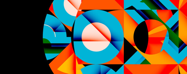 Poster - Abstract geometric composition. Bright colors, sharp angles, dynamic shapes create modern visual impact. Bold design, vibrant hues.