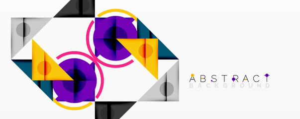 Aufkleber - Modern geometric design. Vibrant shapes overlap, creating dynamic composition. Purple, yellow, gray tones dominate. Minimalist aesthetic.