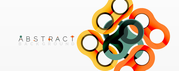 Fototapete - Modern design features overlapping circles. Colors include orange, teal, green, gray. Minimalist aesthetic creates dynamic visual impact.