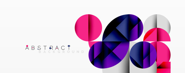 Poster - Modern abstract design features overlapping circles, vibrant purple, pink hues. Clean white background creates striking visual impact.