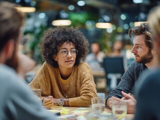 Aufkleber - Diverse Team Brainstorming at a Table in Modern Office, Illustrating Collaboration and Workplace Inclusion for Corporate Training and Business Strategy : Generative AI