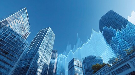 Poster - Blue Urban Landscape with Soaring Graphs and Modern Buildings
