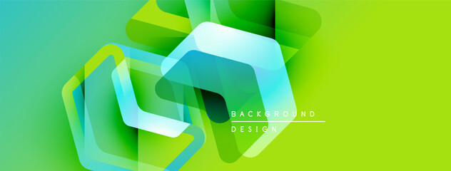 Aufkleber - Abstract geometric shapes overlap. Vibrant green, blue gradients create modern design. Background suggests technology, innovation.