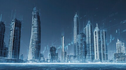 Poster - Futuristic Real Estate Development Blueprint with Modern Skyscrapers