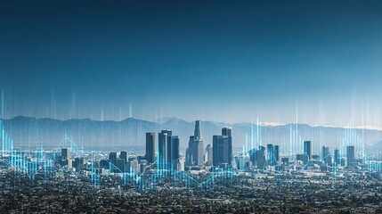 Poster - downtown los angeles digital skyline with abstract floating elements