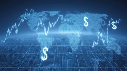 Poster - Global Economy Visualization with Currency Icons Over 3D Map