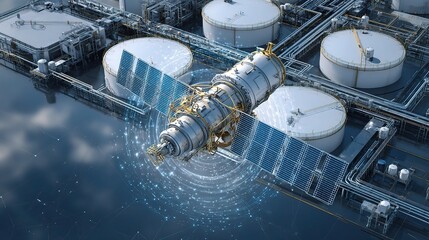 Poster - Satellite GPS Interface Floating Over Oil Tank Infrastructure