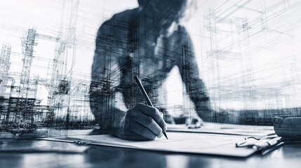 Poster - Double Exposure of Steel Structure Beams in Architectural Design