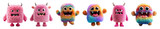 PNG Colorful fluffy monster toys, element set on transparent background
