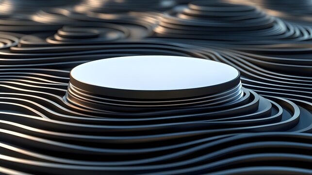 Abstract 3D Render: Circular Platform on Wavy Metal Surface