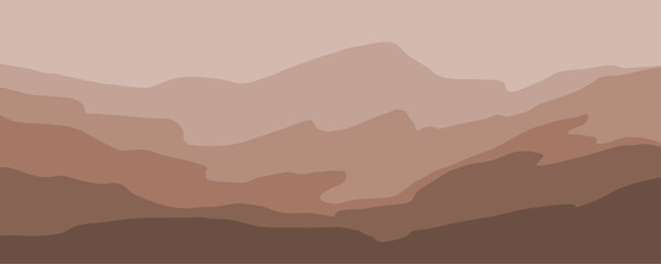 Poster - Abstract art mountain landscape in trendy brown and beige gradient color. Minimalist vector illustration of hill or desert background with copy space for travel banner, wall art prints and canvas