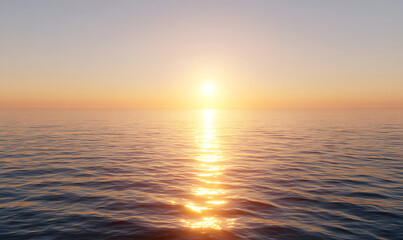Wall Mural - sunrise over a calm ocean golden light. generative ai