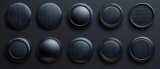 Elegant collection of ten meticulously crafted round buttons on dark surface