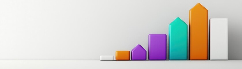 Poster - Colorful 3D bar graph with rising columns on a white background, symbolizing growth, progress, and business analytics.