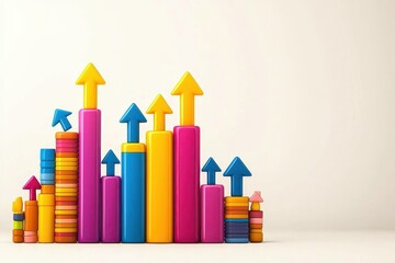 Poster - Colorful arrows and bar charts symbolize growth, progress, and data analysis on a light background.