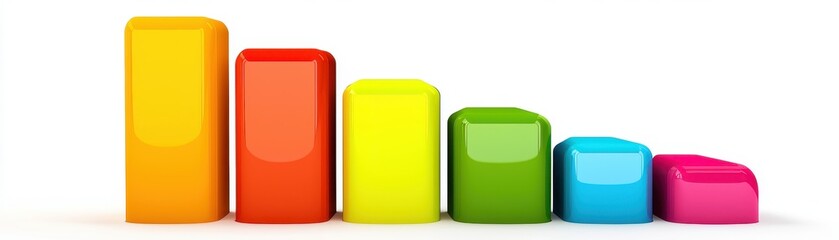 Poster - Colorful 3D bar graph with six rectangular columns, each a different color, arranged in descending height.