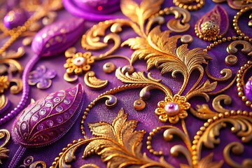 Poster - Elaborate golden filigree with purple jewels and ornate details creating a luxurious and vintage aesthetic, perfect for backgrounds and decorative elements