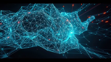 Leinwandbilder - Visual representation of interconnected blue and teal geometric structures forming an abstract digital landscape