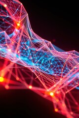 Leinwandbilder - Brightly colored abstract network of lines and nodes glowing in red and blue against a dark background