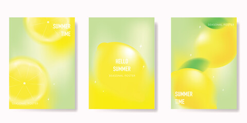 Wall Mural - abstract colorful gradient fruit card background set. minimalist poster with lemon. modern summer an