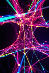 Poster - Colorful abstract network design showcasing vibrant lights and intricate connections in digital art
