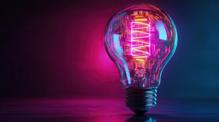 Poster - A cyberpunk-inspired lightbulb design with neon circuitry inside.
