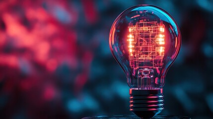 Poster - A cyberpunk-inspired lightbulb design with neon circuitry inside.