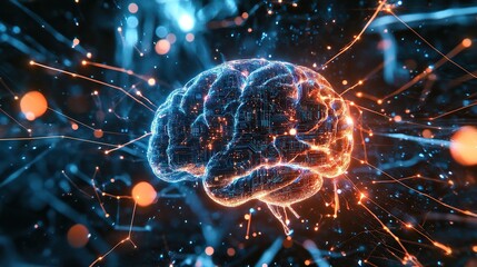 Fototapete - A futuristic AI chip surrounded by electric sparks and data streams.