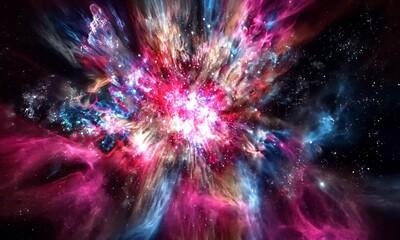 Wall Mural - Colorful explosion of cosmic energy in deep space, showcasing vibrant nebulae and stars