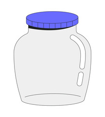 Poster - Empty jar with purple lid 2D cartoon object. Pantry storage, savings, food preservation. Preserved goods. Sealed glass container isolated element flat vector clip art on white. Spot illustration