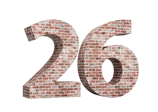 Number Twenty Six 26 Digit Made Of Old Grunge Texture Wall Of Bricks 3D Illustration