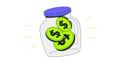 Poster - Savings 2D onboarding ui animation. Shaking jar with dollar coins. Investing saving money. Financial fund. Donation. Cash accumulation animated cartoon flat concept metaphor 4K video isolated on white