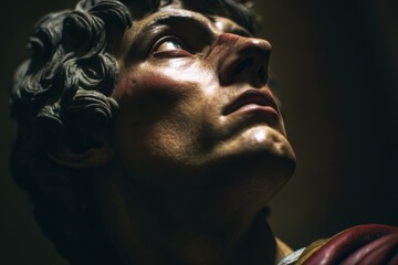 Poster - Close-Up of a Man Looking Upward With Determination, Representing Ambition and Personal Growth in Business and Leadership : Generative AI