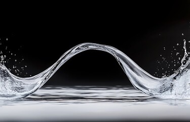 Poster - Crystal Clear Water Splash Creating a Dynamic Arc with Droplets Enhancing the Fluid Motion Isolated on Black Background