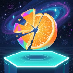 Wall Mural - A sliced orange with a cosmic background