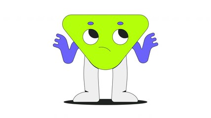 Poster - Confused groovy triangle character shrugging 2D onboarding ui animation. Retro 70s triangular personage unsure. Uncertainty whatever animated cartoon flat concept metaphor 4K video isolated on white