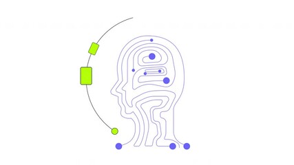 Aufkleber - Abstract digital human head circuit 2D onboarding ui animation. Artificial intelligence. Machine learning. Neural network technology animated cartoon flat concept metaphor 4K video isolated on white