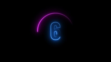 Poster - Glowing blue colour neon 6 number countdown timer illustration background.	