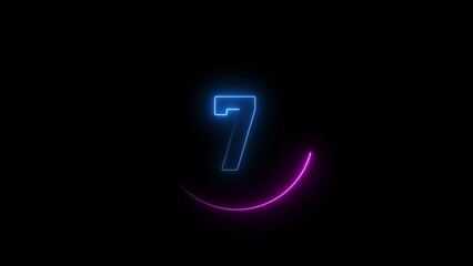 Poster - Glowing blue colour neon 7 number countdown timer illustration background.	