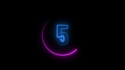 Poster - Glowing blue colour neon 5 number countdown timer illustration background.