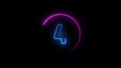 Poster - Glowing blue colour neon light 4 number countdown timer background illustration.	