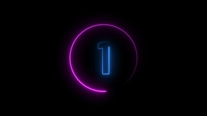 Poster - Glowing blue colour neon light 1 number countdown timer illustration background.	