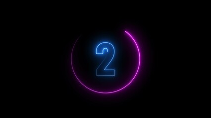 Poster - Glowing blue colour neon light 1 number countdown timer illustration background.	