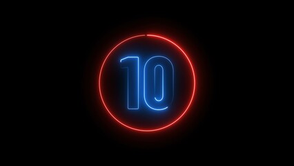 Poster - Neon countdown number 10. Ten number text background illustration.