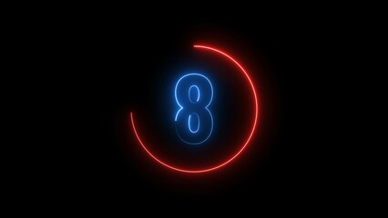 Poster - Neon countdown number 8. Eight number text icon background illustration.