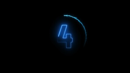 Poster - Glowing blue colour neon light 4 number countdown timer background illustration.	