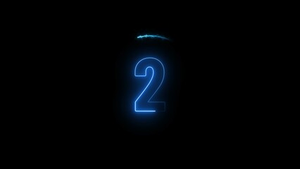 Poster - Glowing blue colour neon light 1 number countdown timer illustration background.	